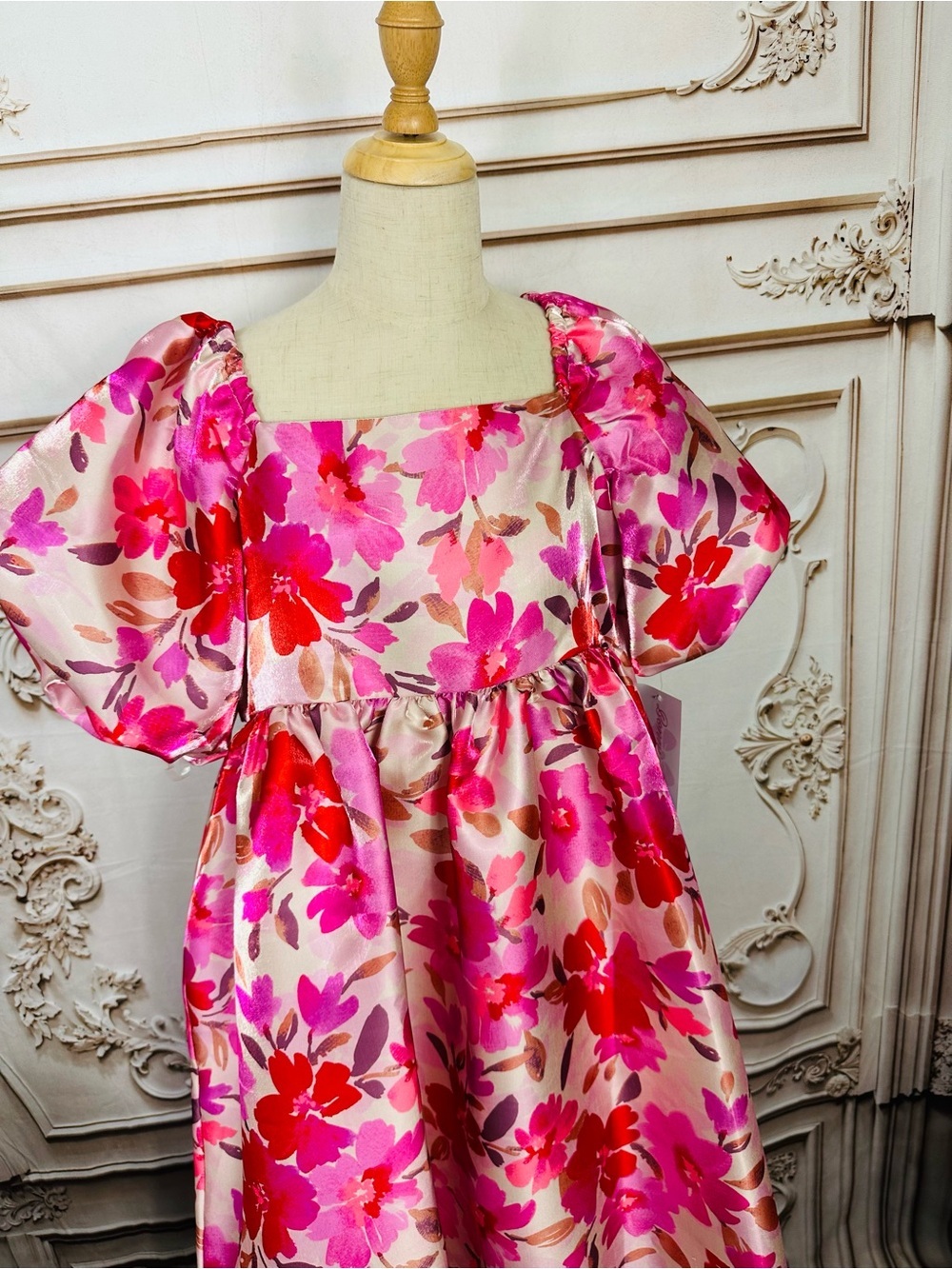 Bonnie Jean Pink & Red Floral Puff-Sleeve Dress - Picture 4 of 16